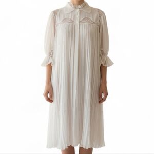 ​🌙 Vintage Sheer White Pleated Nightgown | Romantic Lace Peignoir